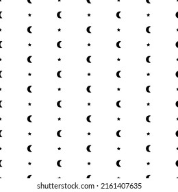 Seamless pattern with black half moon, crescents  and stars on white background. Night, sky, dream, sleep ornament. Mystic, magic, sorcery wallpaper.