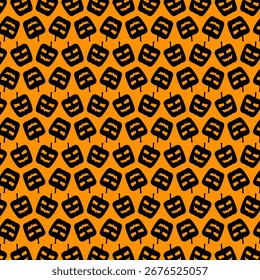 Padrão contínuo com abóboras de halloween preto no plano de fundo laranja