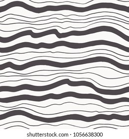 Seamless pattern with black hand drawn lines and stripes