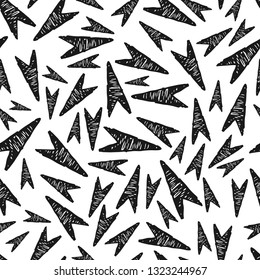 Seamless pattern with black hand drawn arrows. Vector illustration