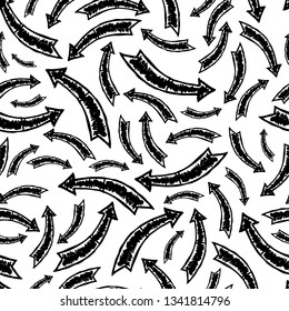Seamless pattern with black hand drawn arrows. Vector illustration
