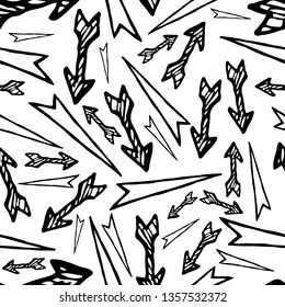 Seamless pattern with black hand drawn arrows. Vector illustration