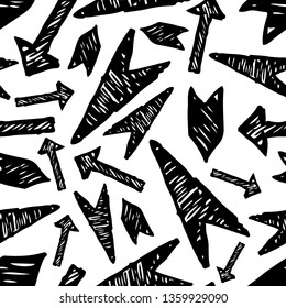 Seamless pattern with black hand drawn arrows. Vector illustration
