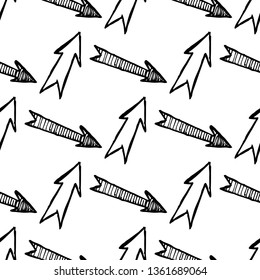Seamless pattern with black hand drawn arrows. Vector illustration