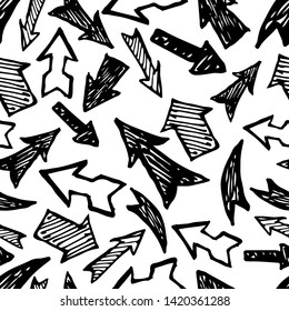 Seamless pattern with black hand drawn arrows. Vector illustration
