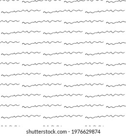 Seamless pattern with black hand drawn doodle wavy lines on white background. Abstract grunge texture. Vector illustration