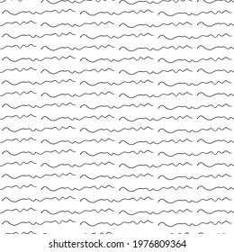 Seamless pattern with black hand drawn doodle wavy lines on white background. Abstract grunge texture. Vector illustration