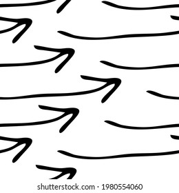 Nahtloses Muster mit schwarz gezogenen doodlen Pfeilen auf weißem Hintergrund. Abstrakte Grunge-Textur. Vektorgrafik