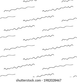 Seamless pattern with black hand drawn doodle wavy lines on white background. Abstract grunge texture. Vector illustration