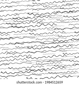 Seamless pattern with black hand drawn doodle wavy lines on white background. Abstract grunge texture. Vector illustration