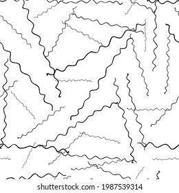 Seamless pattern with black hand drawn doodle wavy lines on white background. Abstract grunge texture. Vector illustration