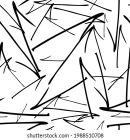 Seamless pattern with black hand drawn doodle arrows on white background. Abstract grunge texture. Vector illustration
