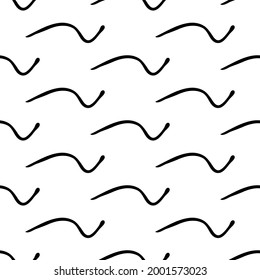 Nahtloses Muster mit schwarz handgezeichneten, doodlen, gewölbten Linien auf weißem Hintergrund. Abstrakte Grunge-Textur. Vektorgrafik