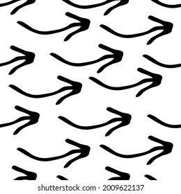 Patrón sin brillo con flechas de doodle dibujadas a mano negra sobre fondo blanco. Textura de grueso abstracto. Ilustración del vector