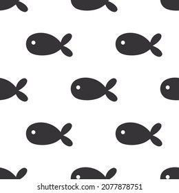 Seamless pattern with black hand drawn fish