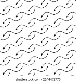 Seamless pattern with black hand drawn doodle arrows on white background. Abstract grunge texture. Vector illustration