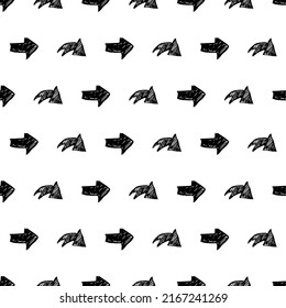 Seamless pattern with black hand drawn arrows on white background. Vector illustration