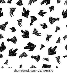 Seamless pattern with black hand drawn arrows on white background. Vector illustration