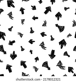 Seamless pattern with black hand drawn arrows on white background. Vector illustration