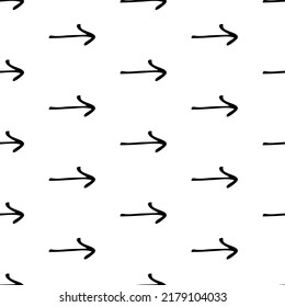 Seamless pattern with black hand drawn arrows on white background. Vector illustration