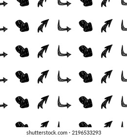 Seamless pattern with black hand drawn arrows on white background. Vector illustration