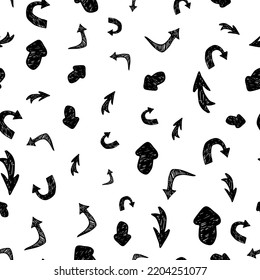 Seamless pattern with black hand drawn arrows on white background. Vector illustration