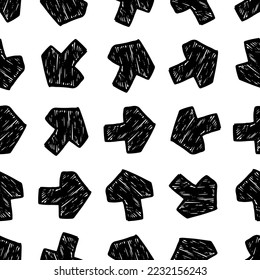 Patrón sin brillo con flechas dibujadas a mano negra sobre fondo blanco. Ilustración del vector