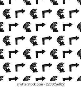 Seamless pattern with black hand drawn arrows on white background. Vector illustration