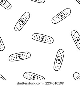 Seamless pattern with black hand drawn bandages