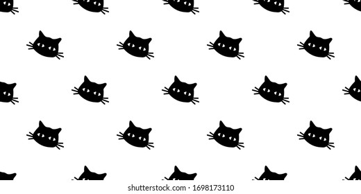 Seamless pattern of black heads of cats. Silhouette print. Abstract animal wallpaper and fabric design and decor. Illustration isolated on white background. Vector