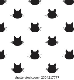 Patrón sin foco de cabezas negras de gatos con fondo blanco. Ilustración vectorial. Silhouette animal. Papel pintado y decoración de tela.