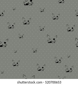 Seamless pattern of black heads of cats on vintage background. Vector illustration.Seamless pattern with hand drawn cats