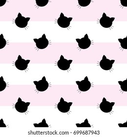 Seamless Pattern of Black Heads of Cats.  cartoon cats background. Good for  wallpaper, design for fabric and decor. 
