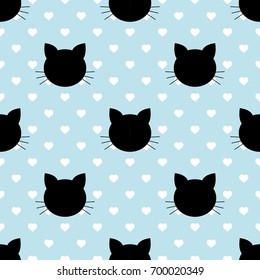Seamless Pattern of Black Heads of Cats. cartoon cats background. Good for wallpaper, design for fabric and decor. 