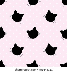 Seamless Pattern of Black Heads of Cats.  cartoon cats background. Good for  wallpaper, design for fabric and decor. 