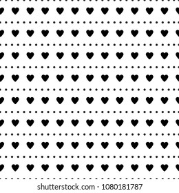 Seamless pattern from the black hearts and circles. Vector illustration