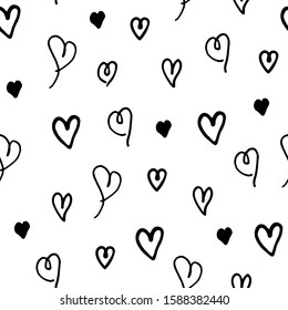 Seamless pattern with black hearts doodle. Valentine's Day, wedding day pattern. Hearts doodle fon.