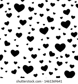 Seamless pattern with black hearts on white background. vector flat Valentine love ornament. winter knitted, crocheted texture