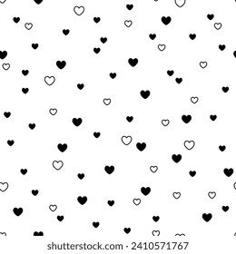 Seamless pattern with black hearts on white background. Valentine's day. Vector texture.