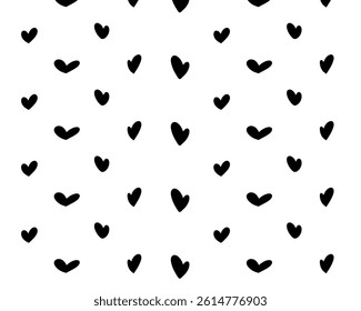 Seamless pattern of black hearts on a transparent background. Monochrome vector design perfect for packaging, backgrounds, fabric prints, and stylish decor.