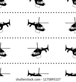 Seamless pattern with black helicopters on the white background. Vector illustration