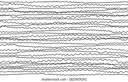 Seamless pattern with black horizontal waves on white background. Vector repeating texture. Hand-drawn horizontal curved lines. Best for fabric, wallpaper