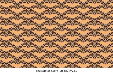 Patrón sin fisuras con líneas onduladas Horizontales negras sobre un fondo naranja sólido, creando movimiento, profundidad y una estética retro audaz con estilo simple y gráfico