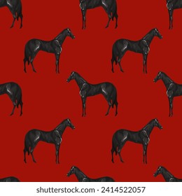 Seamless pattern with black horses. Vector