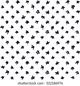 Seamless pattern with black ink hand drawn stars on white background