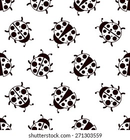Seamless pattern with black ladybugs images on white background