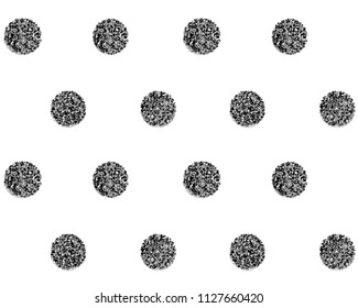 Seamless pattern in black large polka dots. Fluffy circles peas in black on white background. Сan use as pattern for fashion textiles, design cards, design of packaging paper. Vector circles pattern 
