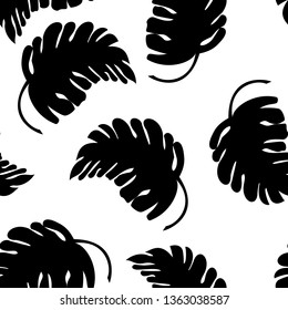 seamless pattern black leaf on white background