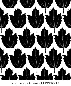 Seamless pattern black leaves maple, viburnum, guelder rose silhouettes isolated on white background. Can be used for fabrics, wallpapers. Vector