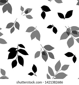 Seamless pattern with black leaves on white background